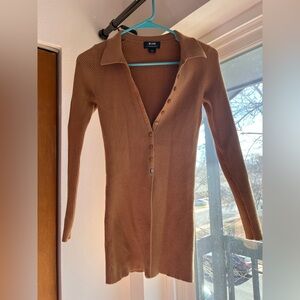 Maeve by Anthropologie Honey Slim Ribbed Polo Cardigan Sweater Camel XS